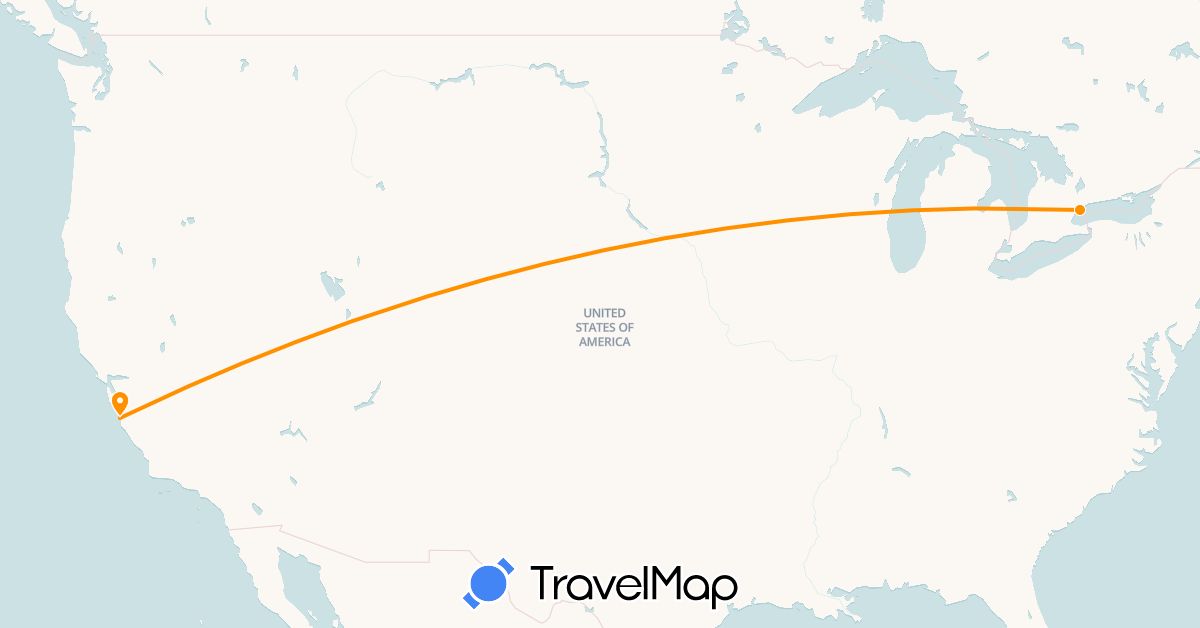 TravelMap itinerary: driving, hitchhiking in Canada, United States (North America)